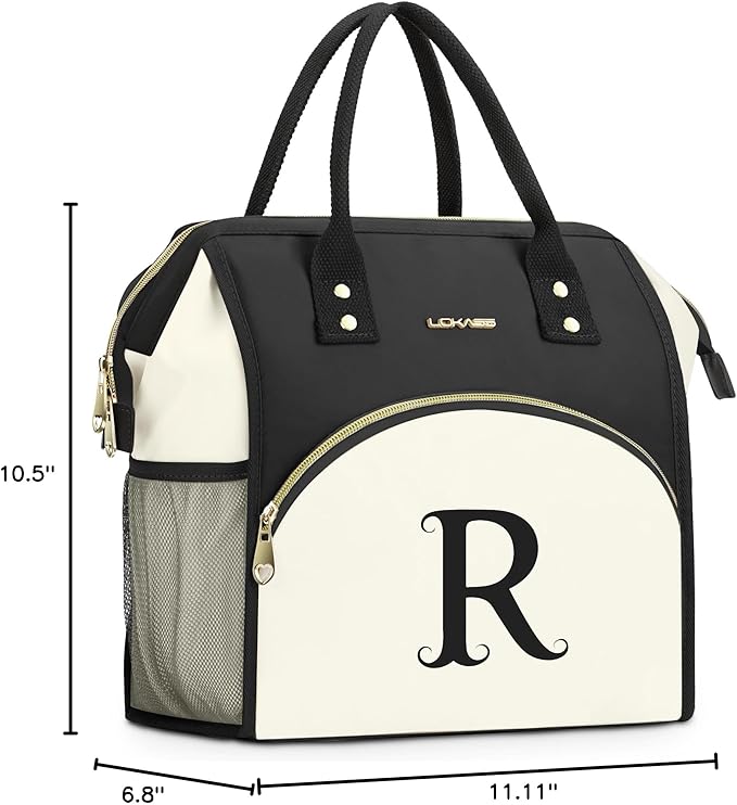 Personalized Lunch Box for Women, Initial Reusable Insulated Lunch Bag, Wide-Open Adult Lunchbox Cooler Lunchbag, Leakproof Lunch Tote for Picnic Work Outdoors, Christmas Gift for Women, R