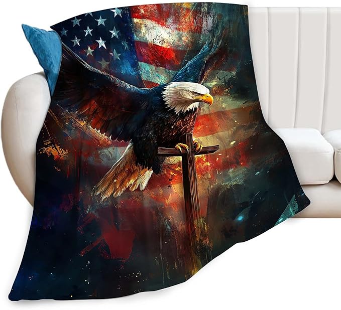 Bald Eagle Blanket American Flag Eagle Throw Blanket Gifts for Men Women Boys Girls Kids Adults Super Soft Cozy Plush Fluffy Fuzzy Fleece Blanket Home Decor 60''X80''