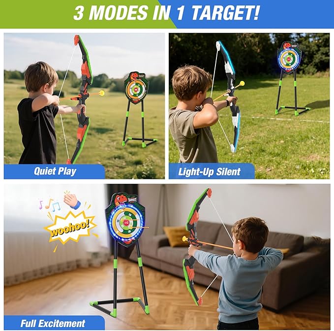 2 Pack Kids Bow and Arrow, LED Light Up Archery Set with 24 Suction Cup Arrows, Indoor Outdoor Sport Dinosaur Toys Gifts for 3 4 5 6 7 8 9 10 11 12 Year Old Boys Girls