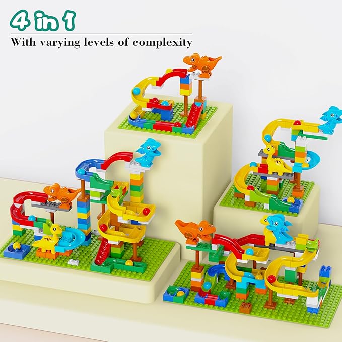 Building Blocks for Kids Toddlers 3 4 5 6 7 8+ Year Old, 127-piece Large Classic Building Bricks, Dinosaur Marble Run with 2 Baseplate for Boys Girls All Ages, Compatible with All Major Brands