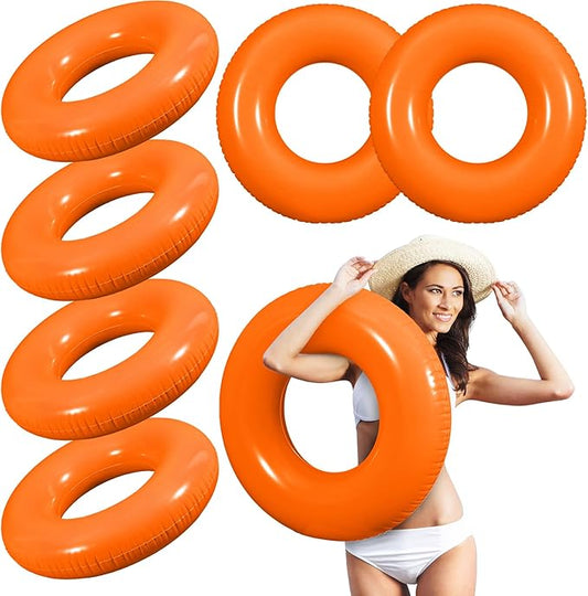 6 Pcs Inflatable Pool Floats 28 Inches Swim Tube Bulk for Adults Swimming Ring Pool Floaties for Beach Party Decorations Women and Men River Lake Summer Vacation Holiday (Orange)
