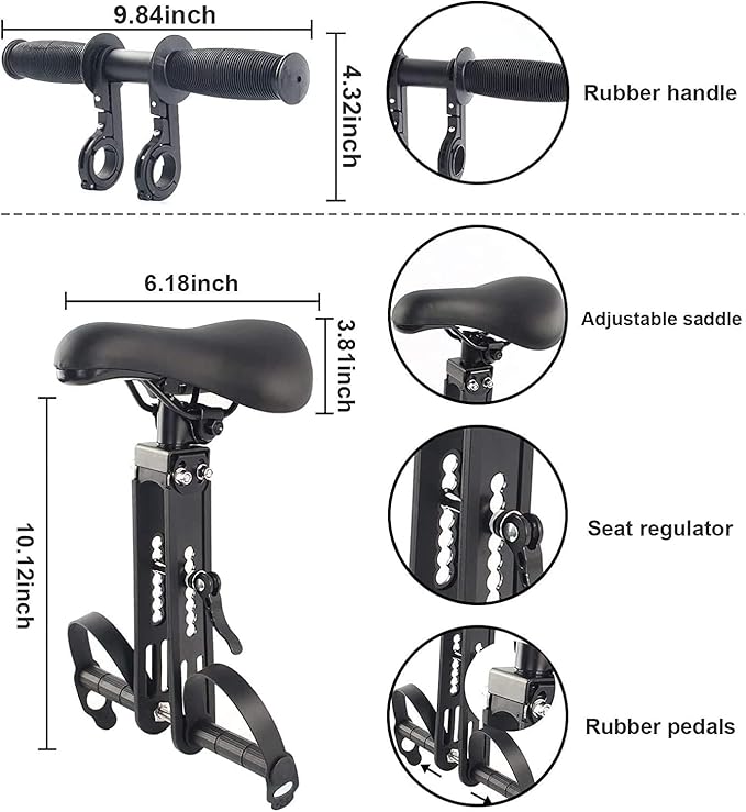 Kids Bike Seat Replacement with Handlebar,Detachable Front Mounted Child Bicycle Seat with Foot Pedals for Children 2~5 Years