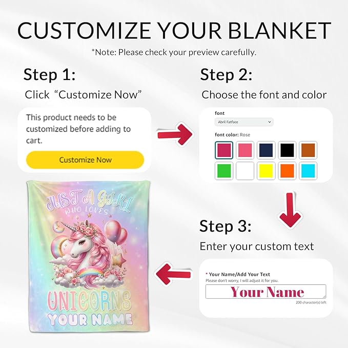 Custom Unicorn Blanket Gifts, 30 x 40 Inches Soft Lightweight Throw for Girls - Pink Cute Throw Blankets for Crib, Nap
