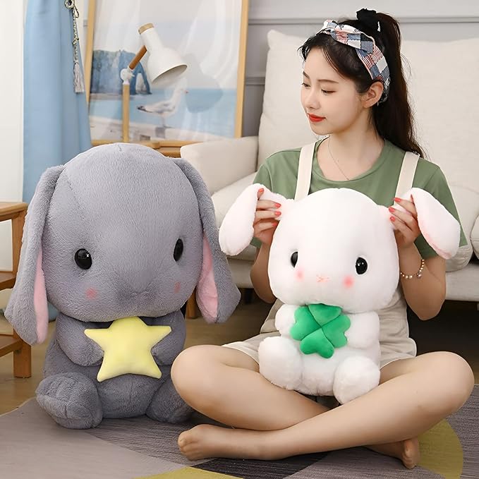 HOUPU Soft Toy - Sitting Lop Eared Rabbit, Easter White Rabbit Stuffed Bunny Animal with Carrot Soft Lovely Realistic Long-Eared Standing Pink Plush Toys (Pink-Strawberry,16.9in/43cm)