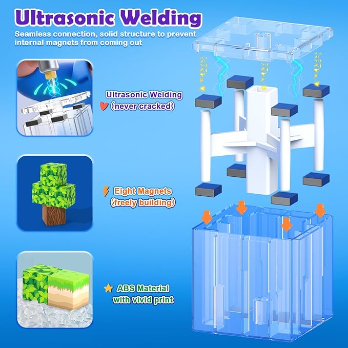 100PCS Magnetic Blocks Building Toys, STEM Learning Sensory Toys for Kids Age 3-5 4-8 5-7 8-12, Gem Cave Adventure Mine Magnet World Craft, Christmas Game Gift for for 3+ Years Old Boys Girls(0.8")