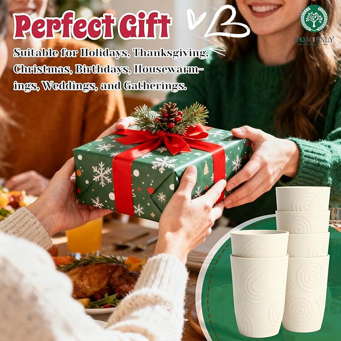 Homienly Wheat Straw Cups, Drinking Glasses Set of 6, 16 OZ Cups for Kitchen, Kids, Camping, Party, Unbreakable Microwave and Dishwasher Safe Water Tumblers, Stackable Plastic Cups-Beige