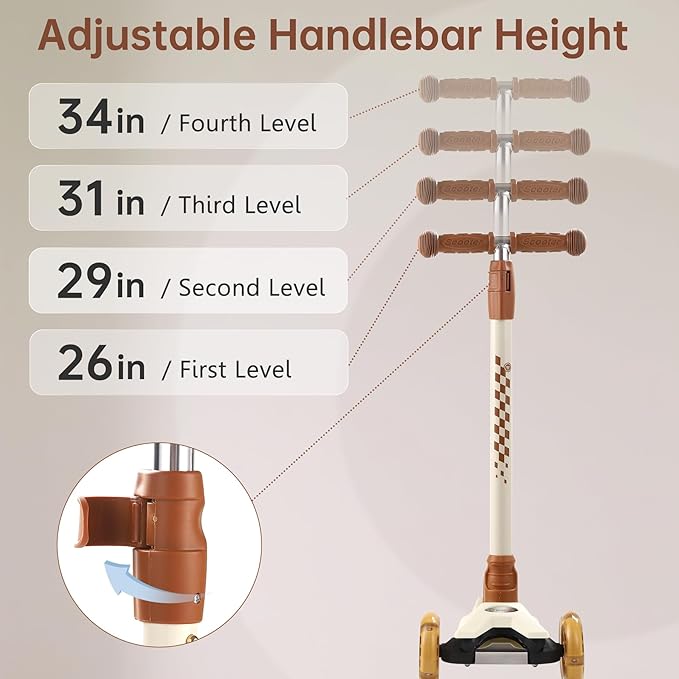 3 Wheel Scooter for Kids Ages 6-12,Kids Scooter with Light Up Wheels, Sturdy Deck Design, and 4 Height Adjustable Suitable for Kid Ages 3-12