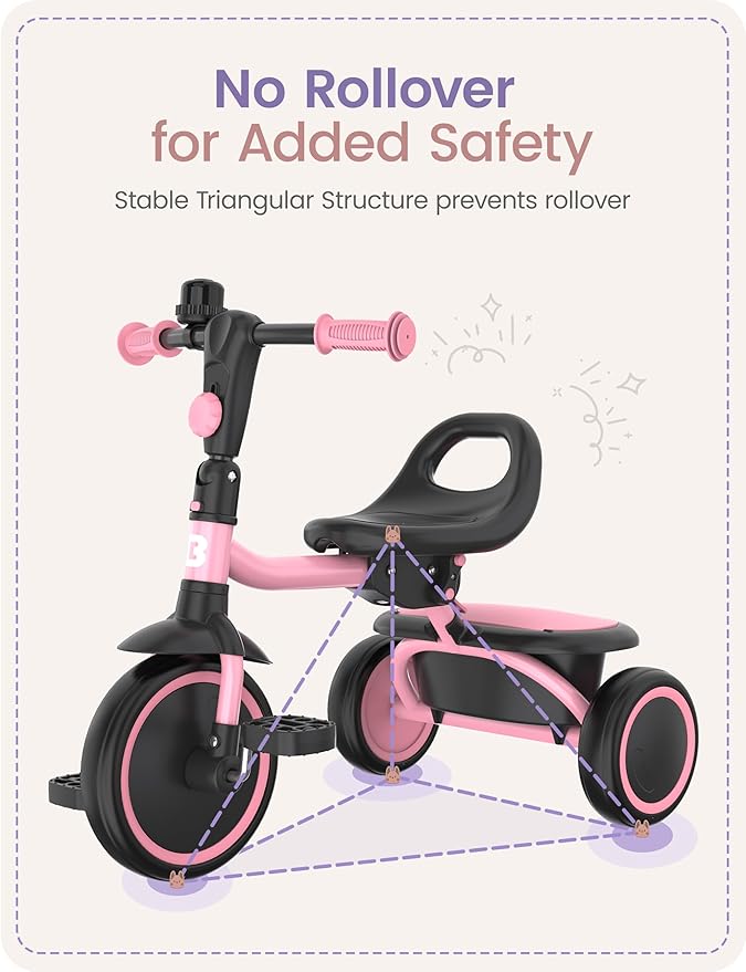 besrey Toddler Tricycle with Bell, Kids Tricycle Age 18 Months to 5 Years, Kids Trike, Toddler Bike for 2-4 Year Olds, Baby Bike, Gifts & Toys for Boys & Girls, Pink