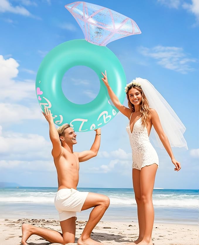 HeySplash Pool Floats, Inflatable Diamond Ring Pool Float, Large Engagement Ring Floatie for Bachelorette Party, Swim Tube River Lake Wedding Bride Stagette Decor Fun Toy Raft for Adults, Green