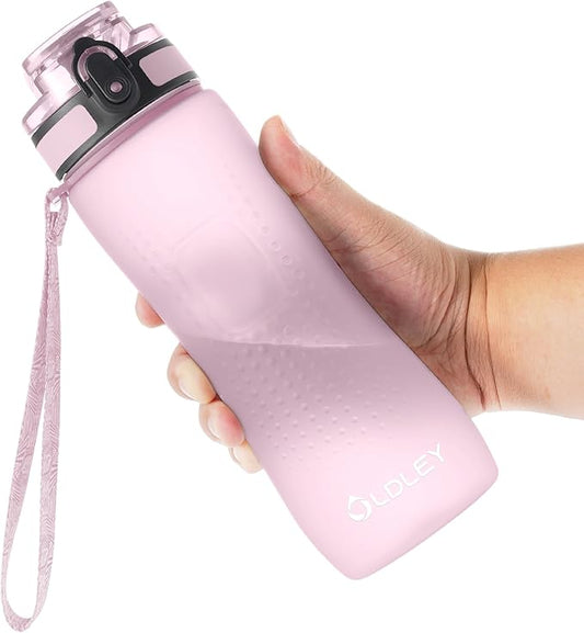 OLDLEY 25 oz Water Bottle, Motivational Water Bottle with Time Marker, Sports Water Bottle With Strap, Leakproof & BPA Free Large Water Bottles for School, Gym, Travel, Outdoor, Tritan,Pink