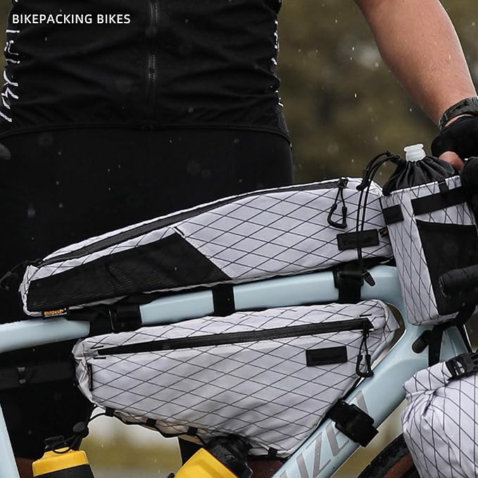 Rhinowalk Bike Frame Bag 2.1L, Waterproof Front Tube Bag with Dual Compartments, YKK Zipper, Phone Storage & Cable Port – Fits Most Bikes – White