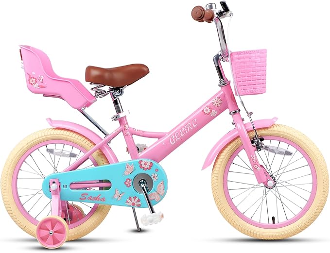 Glerc Sasha Girls Bike, 12-20 Inch Kids Bike for Children Ages 2-13 Years, Kids Bicycle with Doll-Seat & Basket & Training Wheels, Multiple Colors