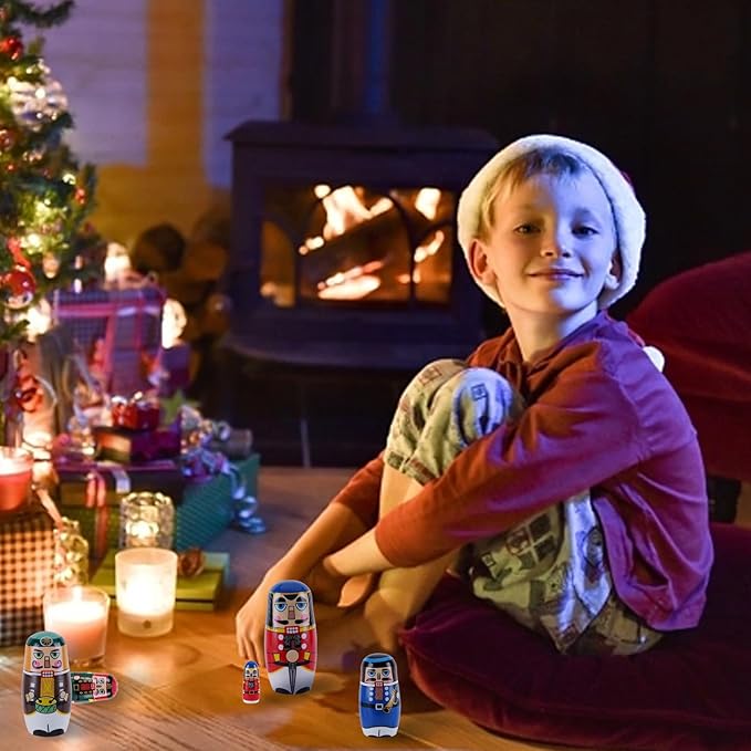 Chirstmas Russian Nesting Dolls, 2 Pack Wooden Handmade Nested Set Matryoshka Dolls, Russian Stacking Dolls Toys for Kids Toddlers Happy Chirstmas Home Decoration Gift(Snowman Nutcracker)