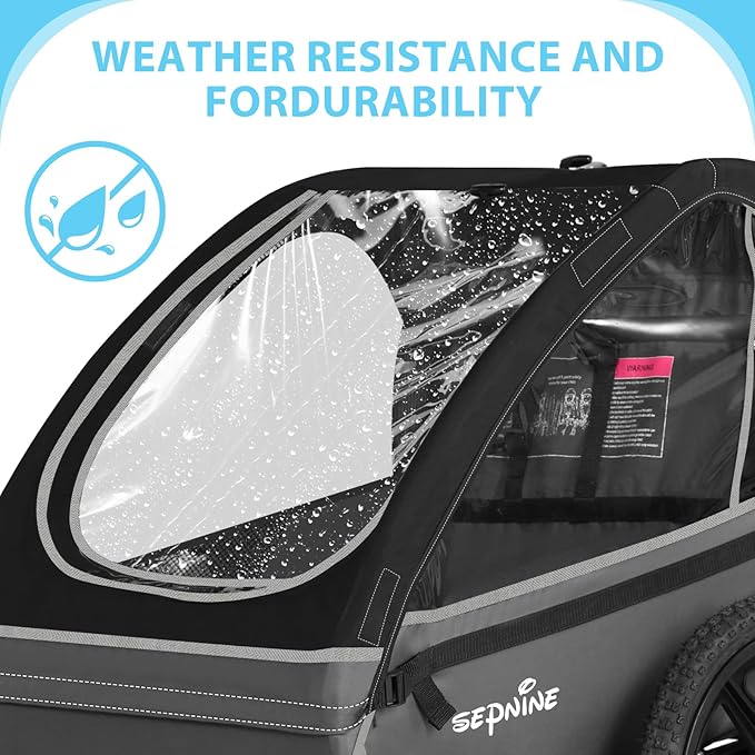 Sepnine Kids Bike Trailer, Suitable for 1 to 2 Kids, 12+ Months, Quick Attach to Bike, Foldable, with 5-Point Harness and Storage Bags