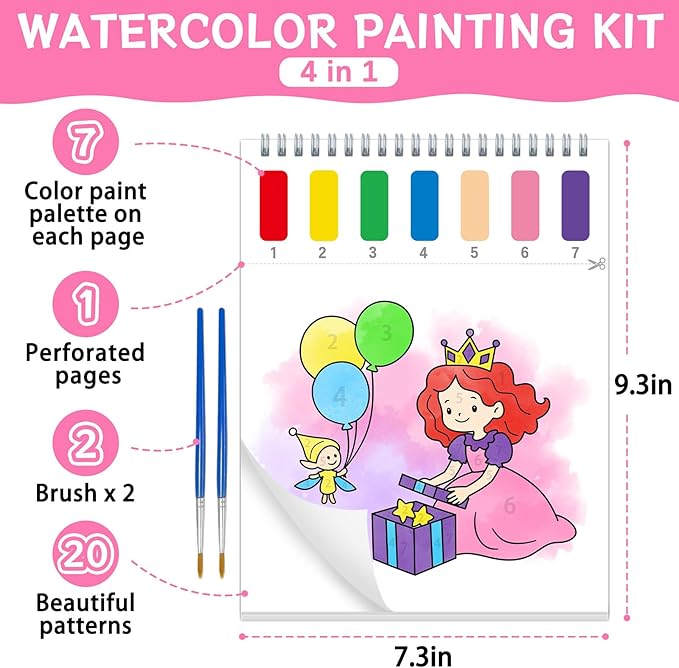 Paint with Water Coloring Books for Toddlers,Princess and Party Theme Mess Free Watercolor Painting Papers for Kids Water Color Paint Kit Art Craft Birthday Gift for Ages 1-3, 4-8
