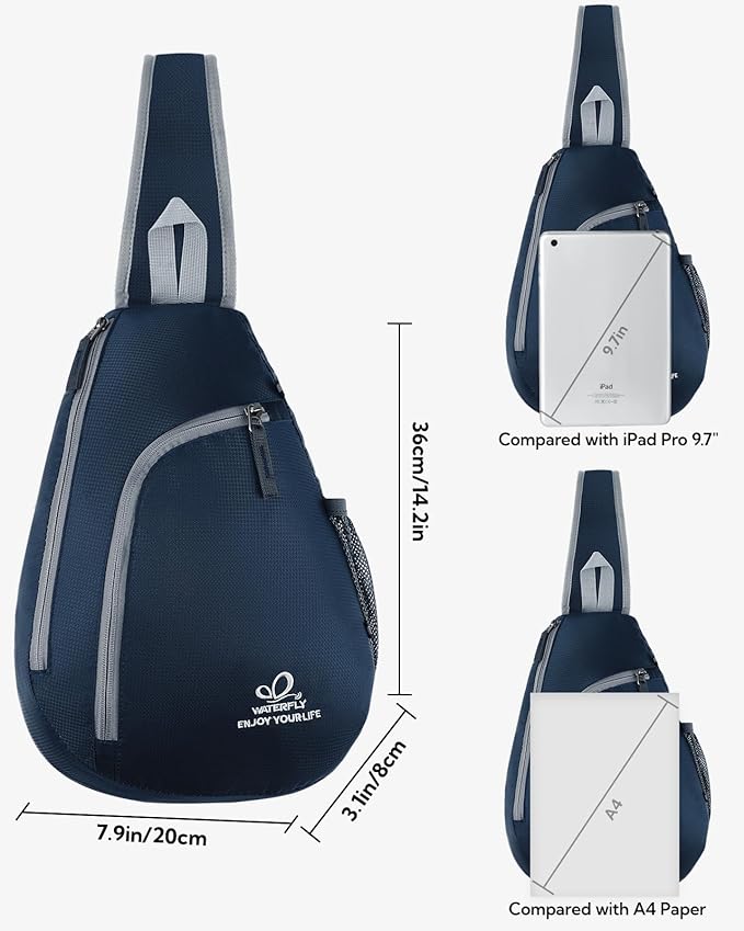WATERFLY Crossbody Sling Bag Small Water Resistant Backpack Lightweight Shoulder Chest Daypack for Men Women Hiking Travel