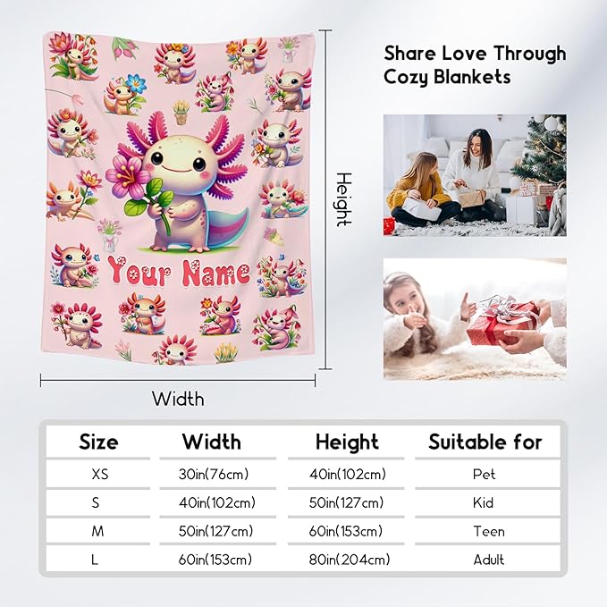 Girls Blankets Gifts Axolotl Blanket for Kids Child Teens, 50"x60" Personalized Cute Flannel Throw Gifts for Sofa Couch Living Room