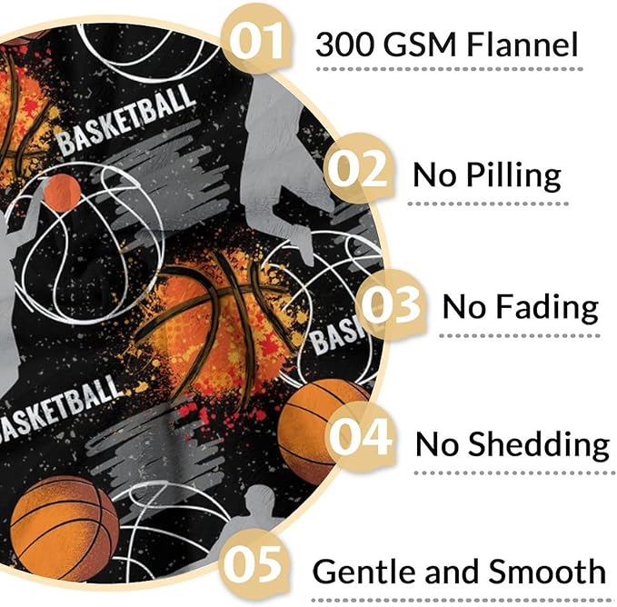 Basketball Blanket Gifts for Boys - 50x40 Inches Cute Throw Blanket for Basketball Lover Kids Adults Teens - Black Soft Fuzzy Sport Blankets for Couch Sofa Bed