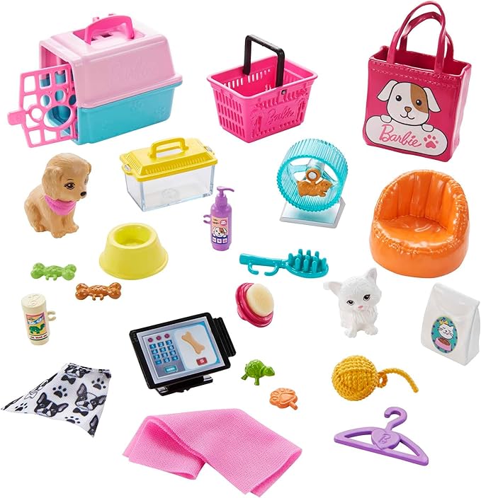 Barbie Doll (11.5-in Blonde) and Pet Boutique Playset with 4 Pets, Color-Change Grooming Feature and Accessories, Great Gift for 3 to 7 Year Olds