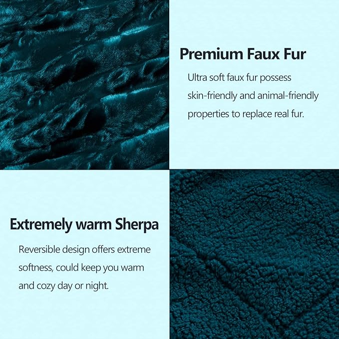 NEWCOSPLAY Super Soft Faux Fur Blanket Twin Size Dark Teal Sherpa Fuzzy Plush Warm Blanket for Sofa Bed (Dark Teal, Twin(60"x80"))