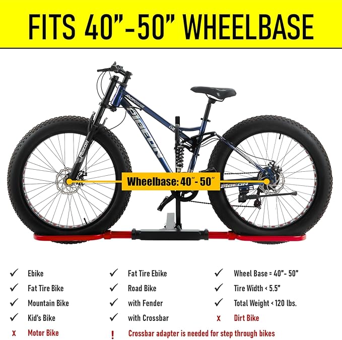 2 Inch Hitch Bike Rack for Car Hitch-Mount, Hitch Ebike Rack for Car 1 Bike, Car Bicycle Rack for SUV (Black & Red)