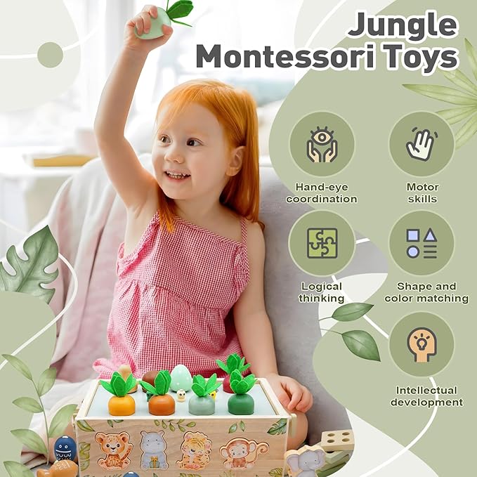 Montessori Wooden Toys for 1+ Year Old, 9 in 1 Montessori Toddler Toy with Preschool Educational Toys for 2+ Year Old, Birthday for Boys Girls
