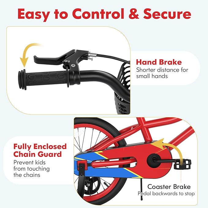 COSTWAY Kids Bike, 12 14 16 18 Inch Toddler Bike for Boys & Girls Aged 3-8 Years Old, Kids Bicycle w/Removable Training Wheels, Handbrake & Coaster Brake, Basket, Bell