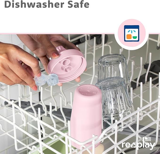 Re-Play Spill-Proof Sippy Cups - Reusable 10 Oz Set of 4, Dishwasher & Microwave Safe, Made in USA, Modern Blush