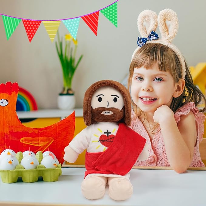 13" Jesus Plush Toy Heart of Jesus Plushie Savior Stuffed Doll for Church Sunday School Religious Easter Gift for Children Kids