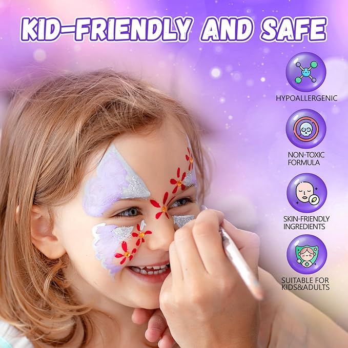 54 Colors Face Painting Kit for Kids,18 Colors Split Cake Water Activated Face Paint Palette, Body Paint for Adults, Non Toxic Makeup Professional for Halloween,Christmas,Cosplay,Parties, Birthdays