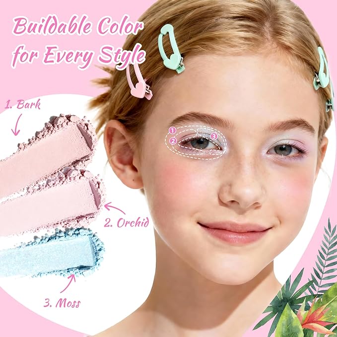 Color Nymph Girls Eye & Cheek Makeup Palette Kit - Eyeshadow & Blush & Highlighter Palette for Teens Girls Tweens, Beginner-Friendly, Gentle Makeup Kits for Starter, Makeup Gift for Christmas (Pink)