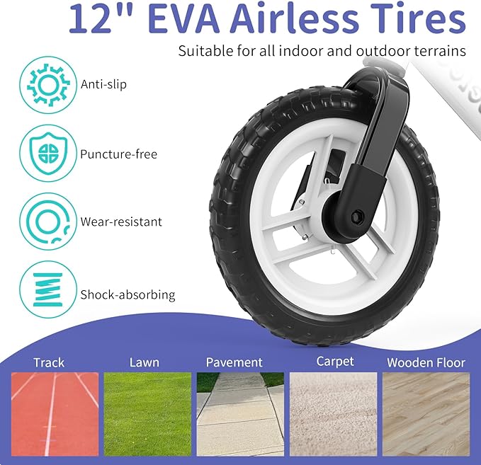 BELEEV C2 Toddler Balance Bike for 2-5 Year Olds with LED Light-Up Wheels, Adjustable Seat & Handlebar & Footrest, 12 inch No-Pedal Training Kids Push Bicycle - First Birthday Gift for Boys & Girls