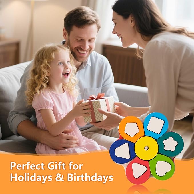 Montessori Toys for 3 to 9-Year-Old Boys Girls Toddlers, Wooden Sorting & Stacking Toys for Toddlers and Kids Preschool, Educational Color Recognition Shape Sorter, Learning Puzzles Gift