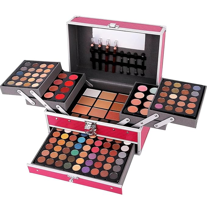All In One 132 Color Makeup Kit, Professional Case, Teen Girls Set, Multicolor Eyeshadow Palette (006N1-Pink)