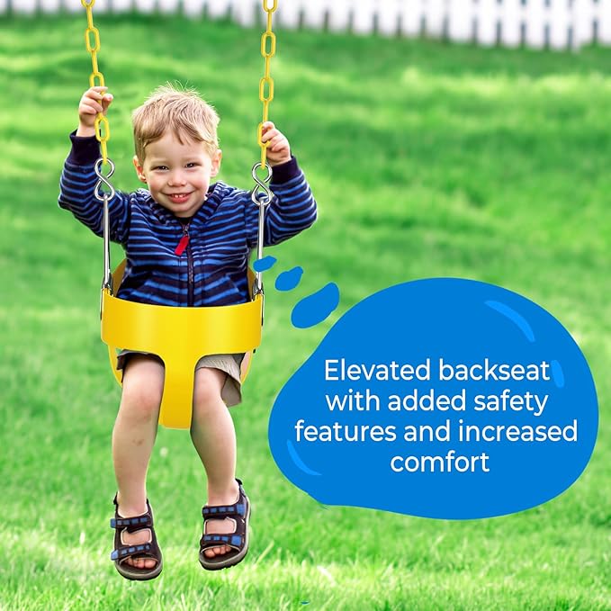 AGPTEK High Back Full Bucket Toddler Swing Seat Infant Swing with Yellow Coated Swing Chains and Carabiners Baby Swing Outdoor for Easy Install(Yellow)