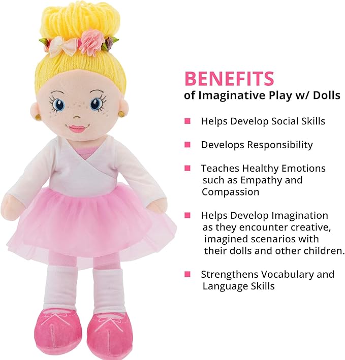 Playtime by Eimmie 14" Ballerina Soft Baby Doll for Girls - Plush Rag Doll for Toddlers & Infants, Washable Stuffed Toy with Sensory Fabric Body - Great for Gift, Birthdays & Special Occasions