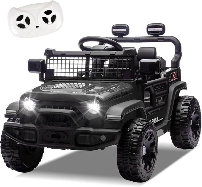 24V Ride On Jeep Car, Toddler Ride On Toys w/Parents Remote Control, 200W Power Motor Electric Car for Kids 2-4 with 4-Wheel Suspension, Bluetooth, Music, 1.86-3.11MPH Adjustable Speed, Black