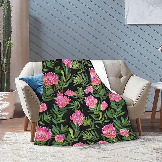 Protea Flower Blanket Ultra Soft Cozy Plush Farmhouse Floral Throw Blanket Wildflower Lovers Gifts for Girls Women Kids Adults Lightweight Flannel Comfy Blankets for Couch Sofa Bed 80"x60"