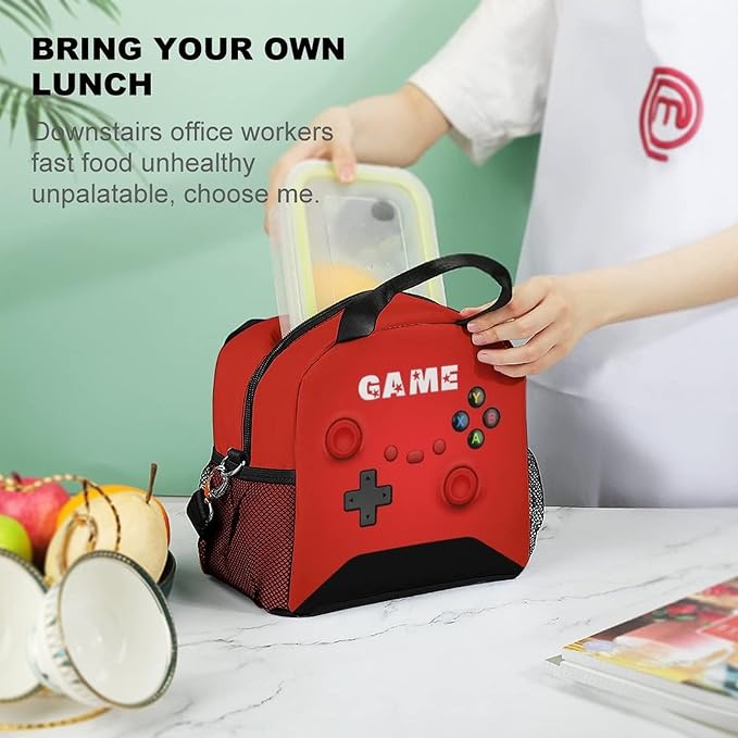 Game Lunch Bag for Boys Girls Gamer, Insulated Video Game Lunch Box for School Work Office Travel Picnic Hiking Beach, Waterproof Leakproof Portable Fits Most Bento Boxes