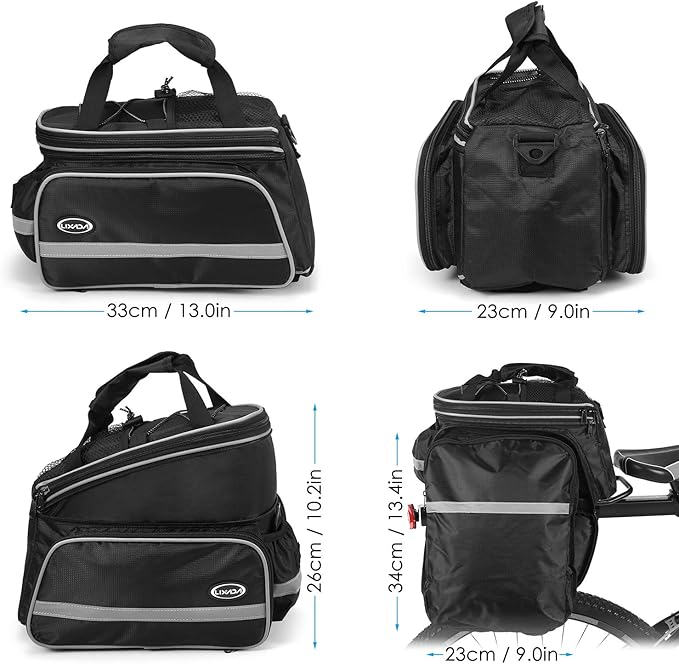 Lixada Bike Trunk Bag Waterproof Bicycle Rack Rear Carrier Bag 25L Bicycle Commuter Bag Bike Rack Bag Pannier Bag Shoulder Bag with Rain Cover