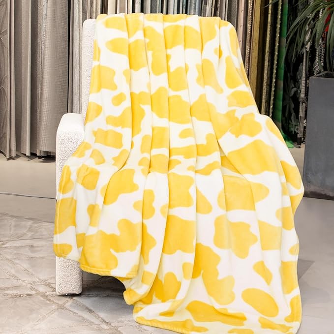 Yellow Throw Blanket for Bed - Cute Plush Soft Fleece Decorative Blanket for Couch - Bright Lemon Yellow Gifts for Women Girls Teens Birthday 50x60 Inch