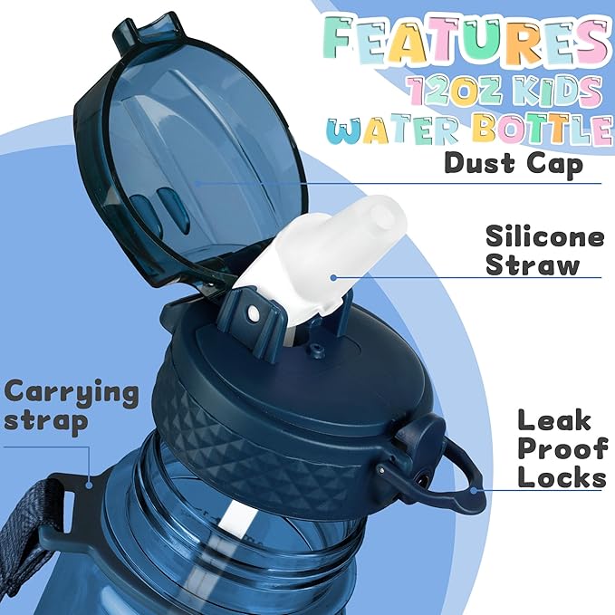 OLDLEY 17oz Kids Water Bottle for school Girls Boys, Motivational Water Bottles With Silicone Straw, Leak-Proof Tritan BPA-Free, Reusable water bottles for kids, Slate Blue