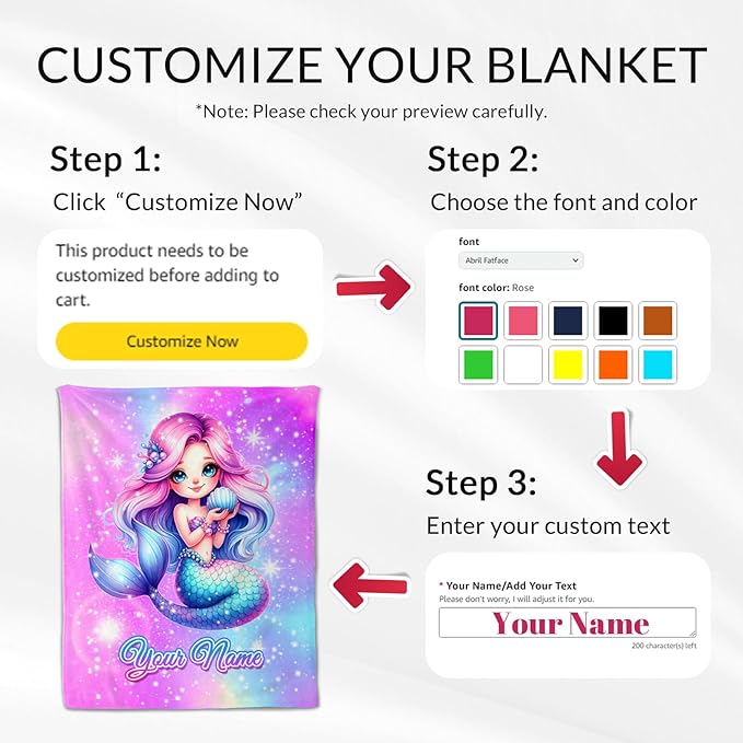 Personalized Mermaid Throw Blanket - Animals Pattern Blankets Gifts for Kids Teens - Cute Throw Decor Stuff for Sofa, Couch