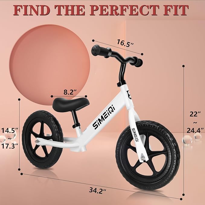 SIMEIQI 12" Balance Bike for Boys Girls 2 3 4 5 Years Old No Pedal Walking Balance Training Sports Bicycle for Kids Toddlers