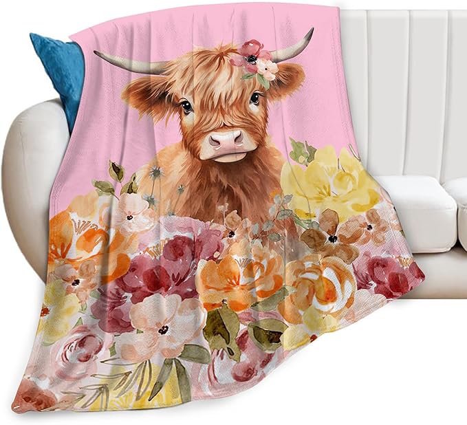 Highland Cow Blanket Ultra Soft Cozy Longhorn Cow Throw Blanket Fleece Fuzzy Plush Bedding Cow Lovers Gifts for Women Girls Kids Adults 80"x60"