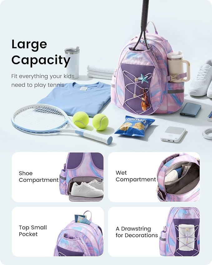 Sucipi Tennis Bag for Kids, Professional Youth Tennis Bag Backpack, Tennis Racket Bags for Women, Tennis Gifts for Boys Girls
