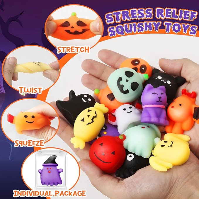 Halloween Party Favors for Kids-60Pack Halloween Squishy Toys,Mini Stress Relief Toys in Bulk,Halloweens Goodie Bag Fillers Gifts for Kids,Trick Or Treat Bags Toys Bulk,School Classroom Rewards Prizes