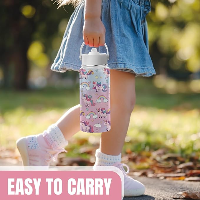 Unicorn Gifts for Girls, 16 oz Water Bottles with Straw Lid, Stainless Steel Insulated Tumbler, Cute Unicorn Cup Gifts for Birthday Christmas