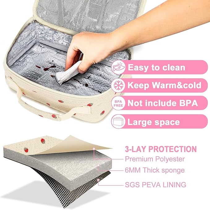 Bluboon Kids Girls Lunch Bag Insulated Lunch Box for school Corduroy Lunch Cooler Organizer School Kids Lunch Tote