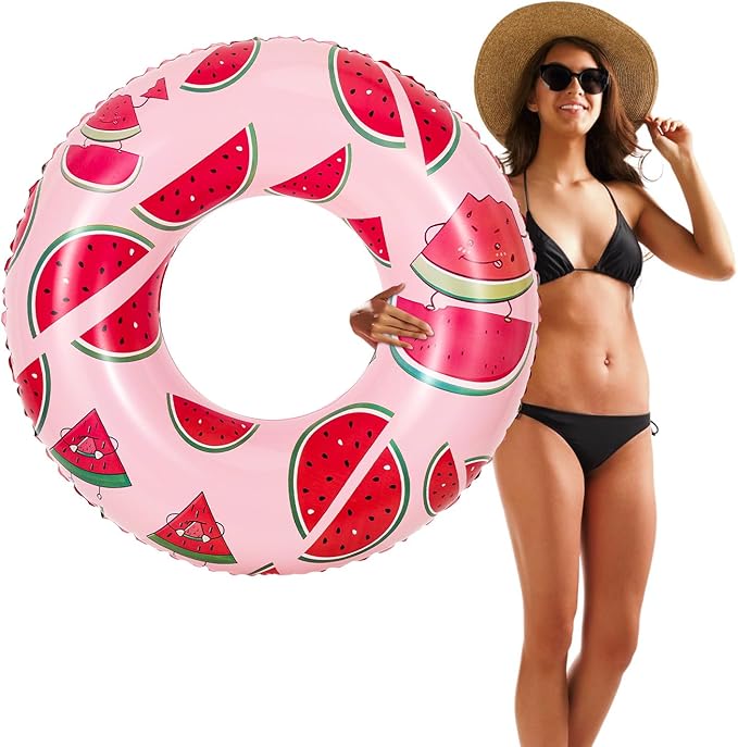 HeySplash Cartoon Swim Ring, Inflatable Durable Round Shaped Flamingo Summer Pool Beach Party Swimming Float Tube, Water Fun Swim Pool Toys with Repair Patch for Adults, 80cm Diameter, Pink